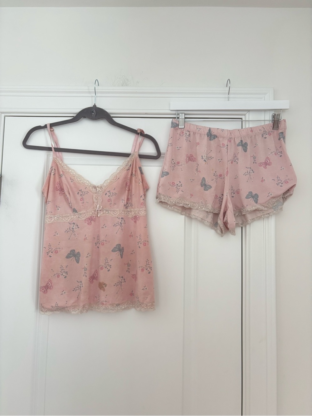 Two Piece Pink Butterfly Pajama Set